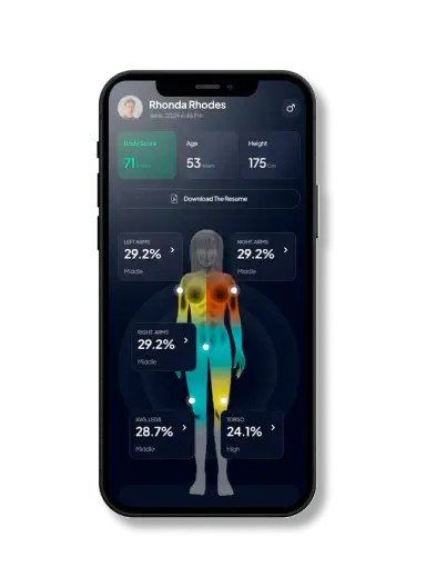 Hume Health app comparing left and right leg and arm muscle balance side by side