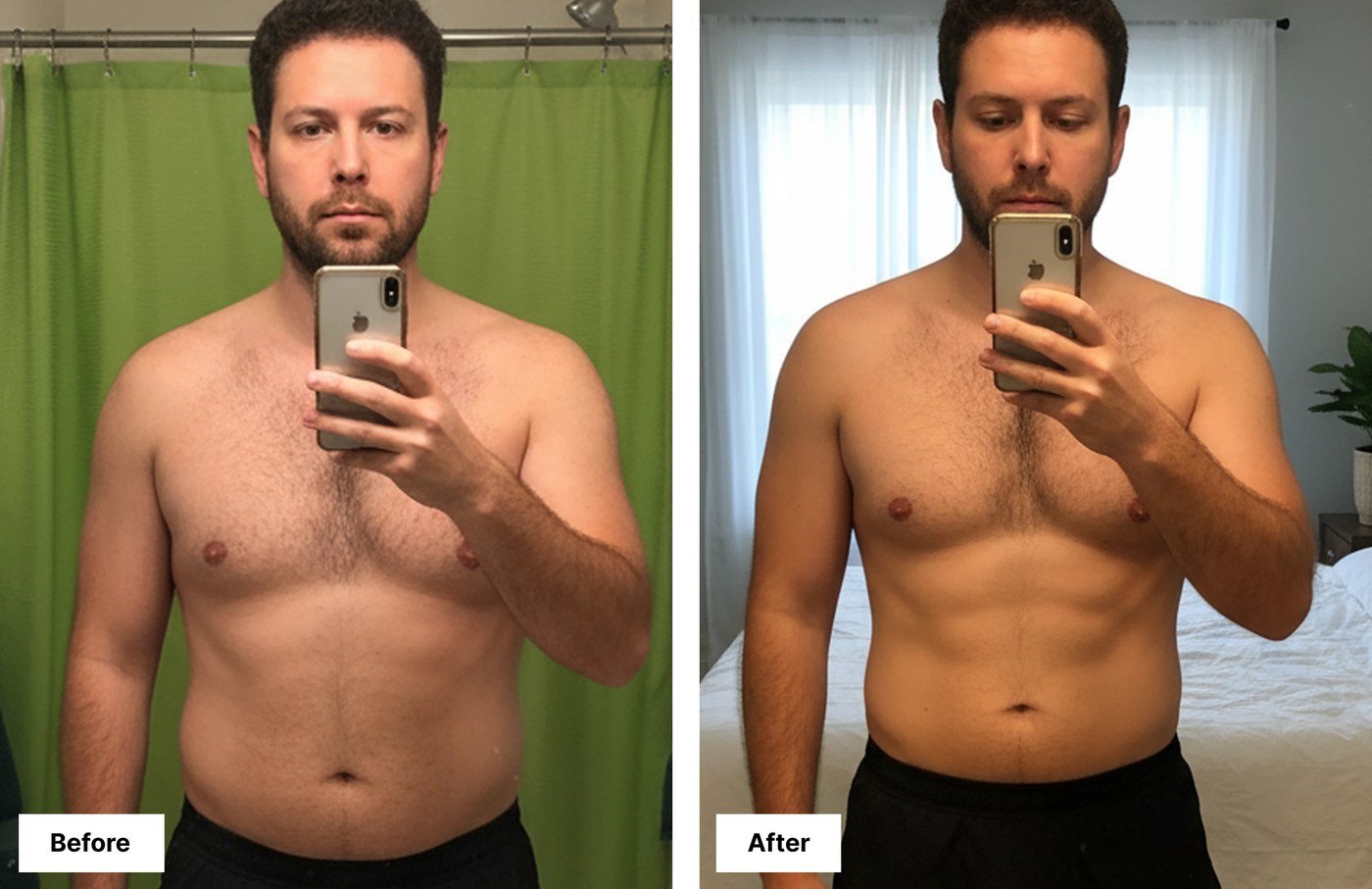 Before and after body transformation photos tracked using the Hume Body Pod