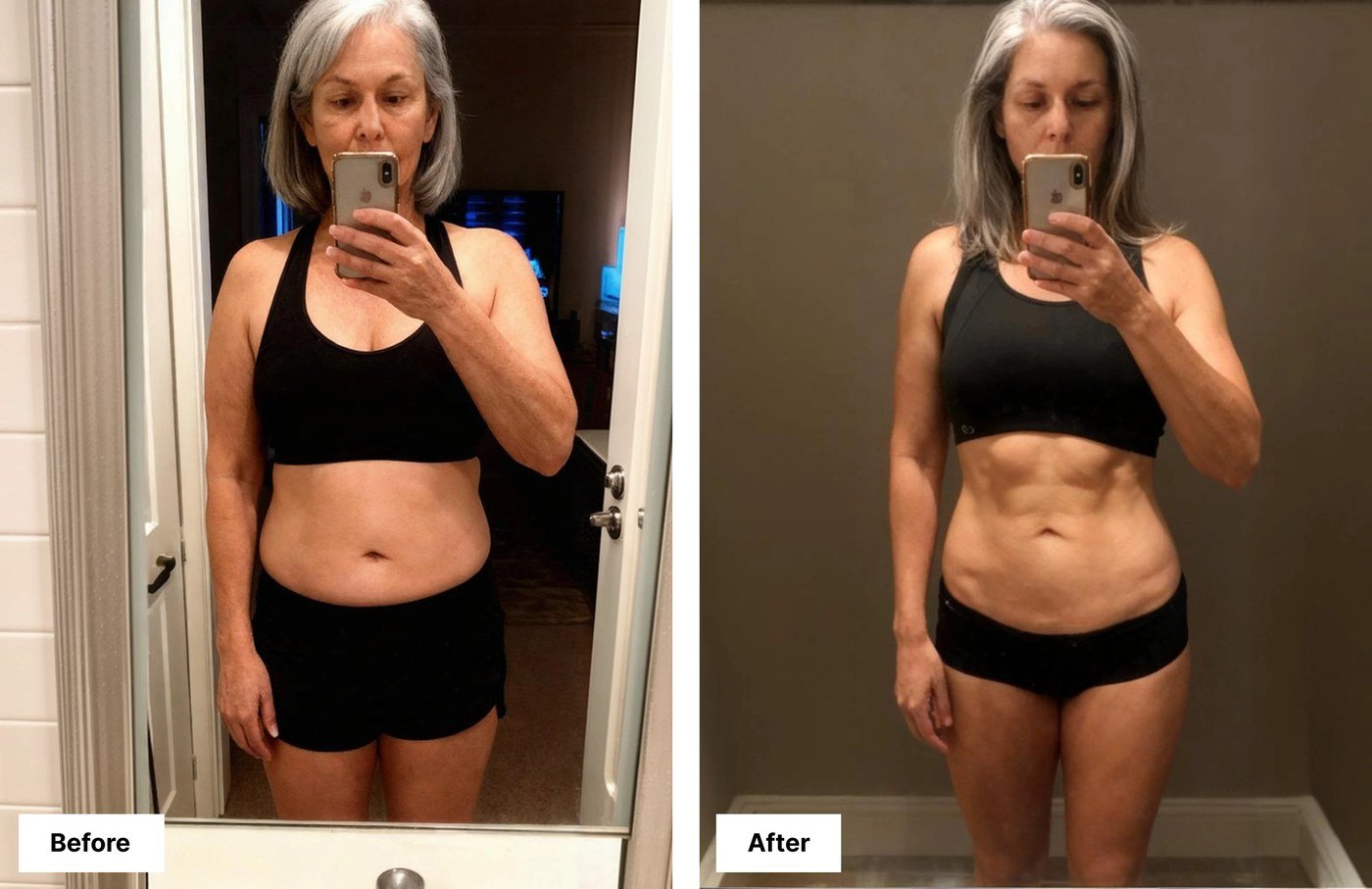 Progress comparison photos showing body composition change over several months