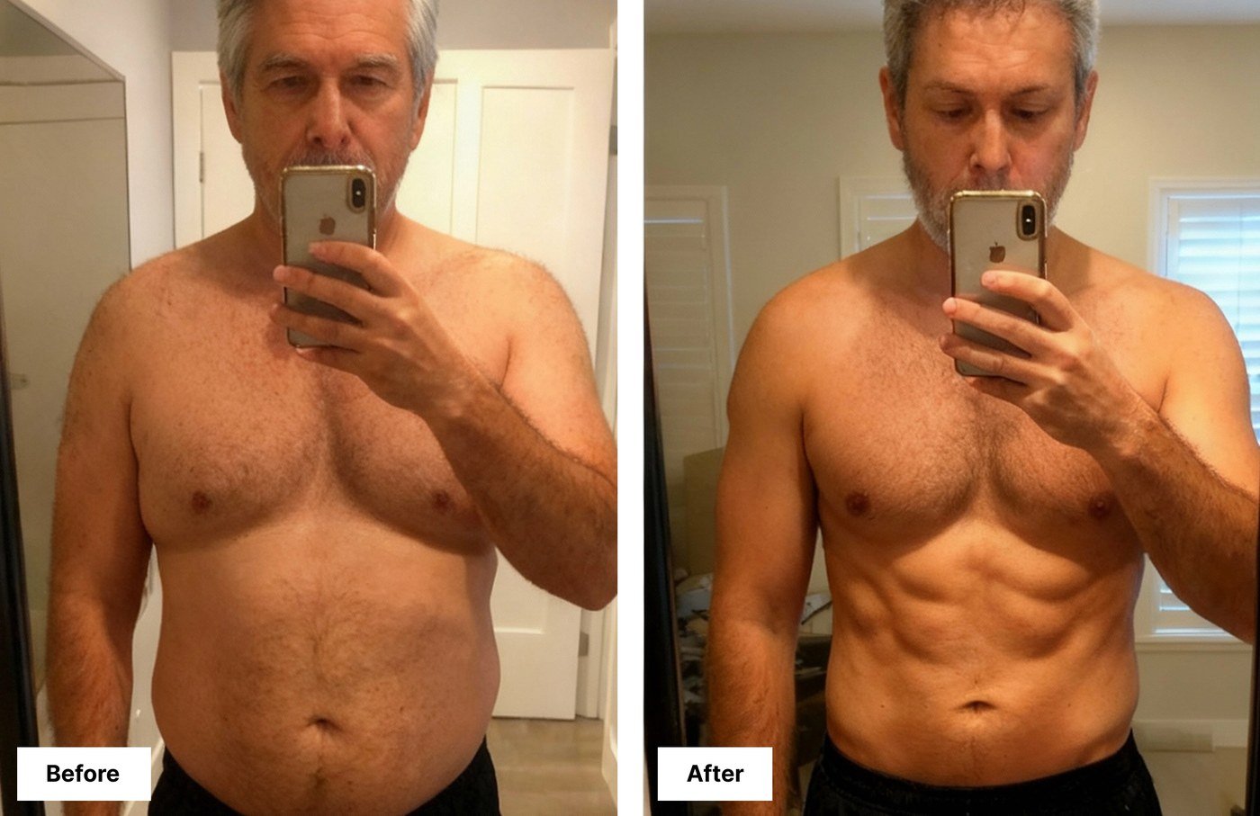 Before and after body composition transformation using the Hume Body Pod