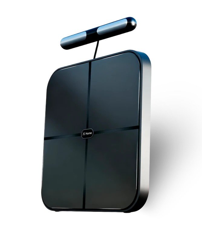 Close-up of the Hume Body Pod scale and handheld sensor bar